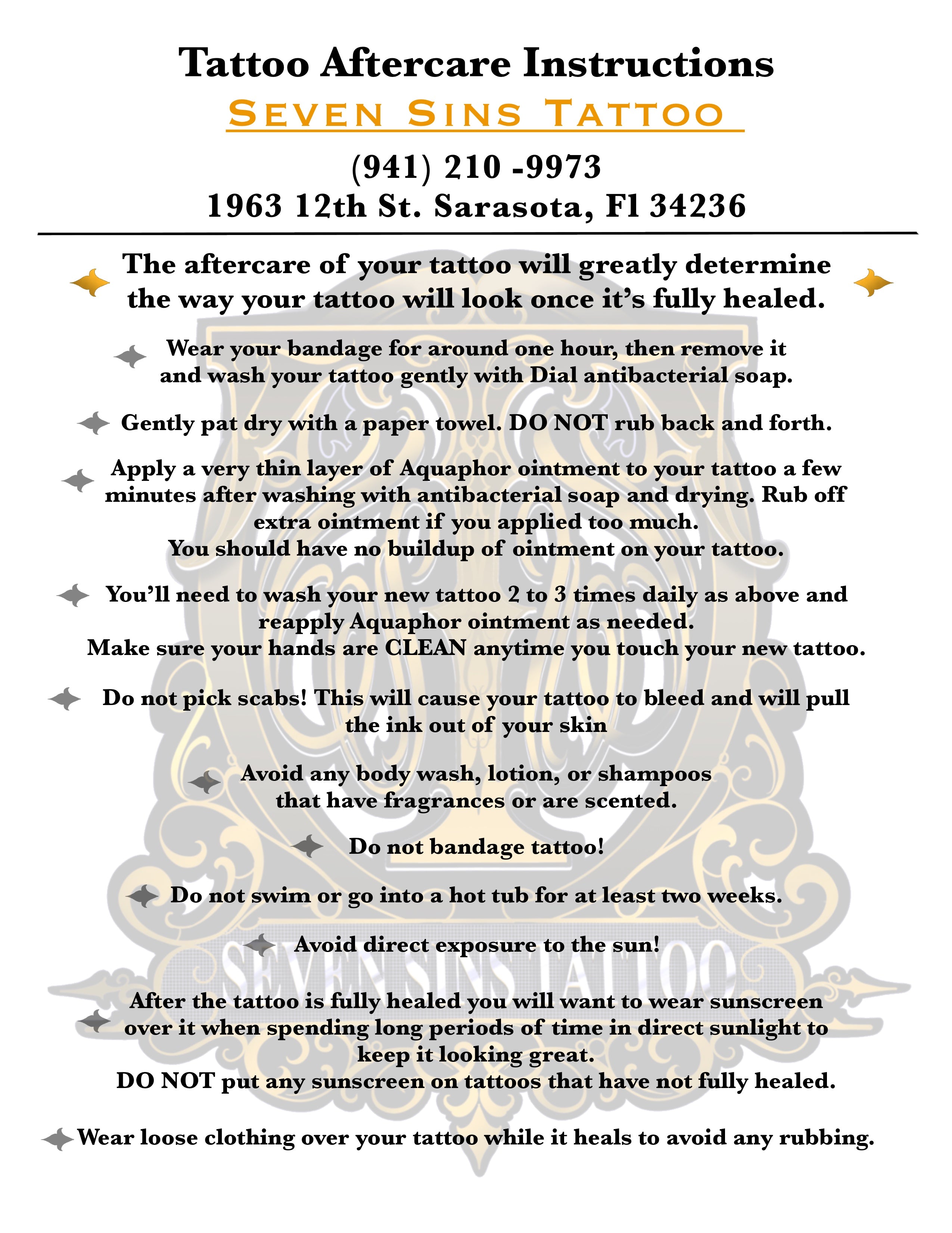 Tattoo Aftercare Seven Sins Tattoo